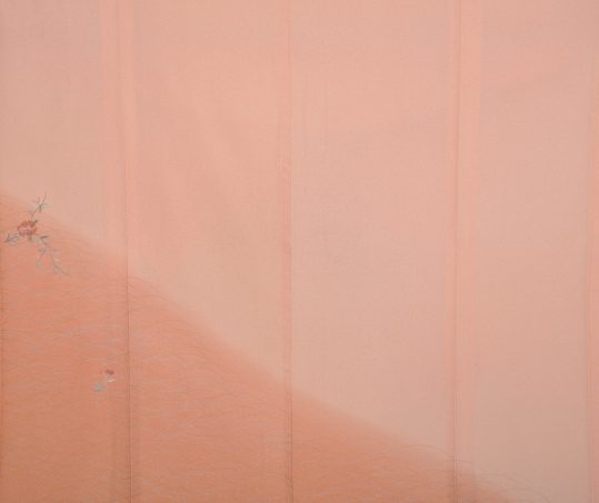訪問着・付け下げ【6・9月用、単衣】ピンク×オレンジに花刺繍[身長160cmまで]No.365